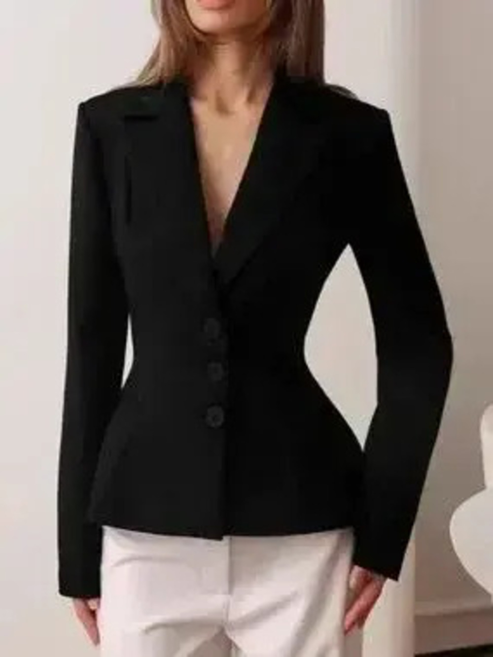 Lapel Collar Button Up Blazer - Picture 2 of 9